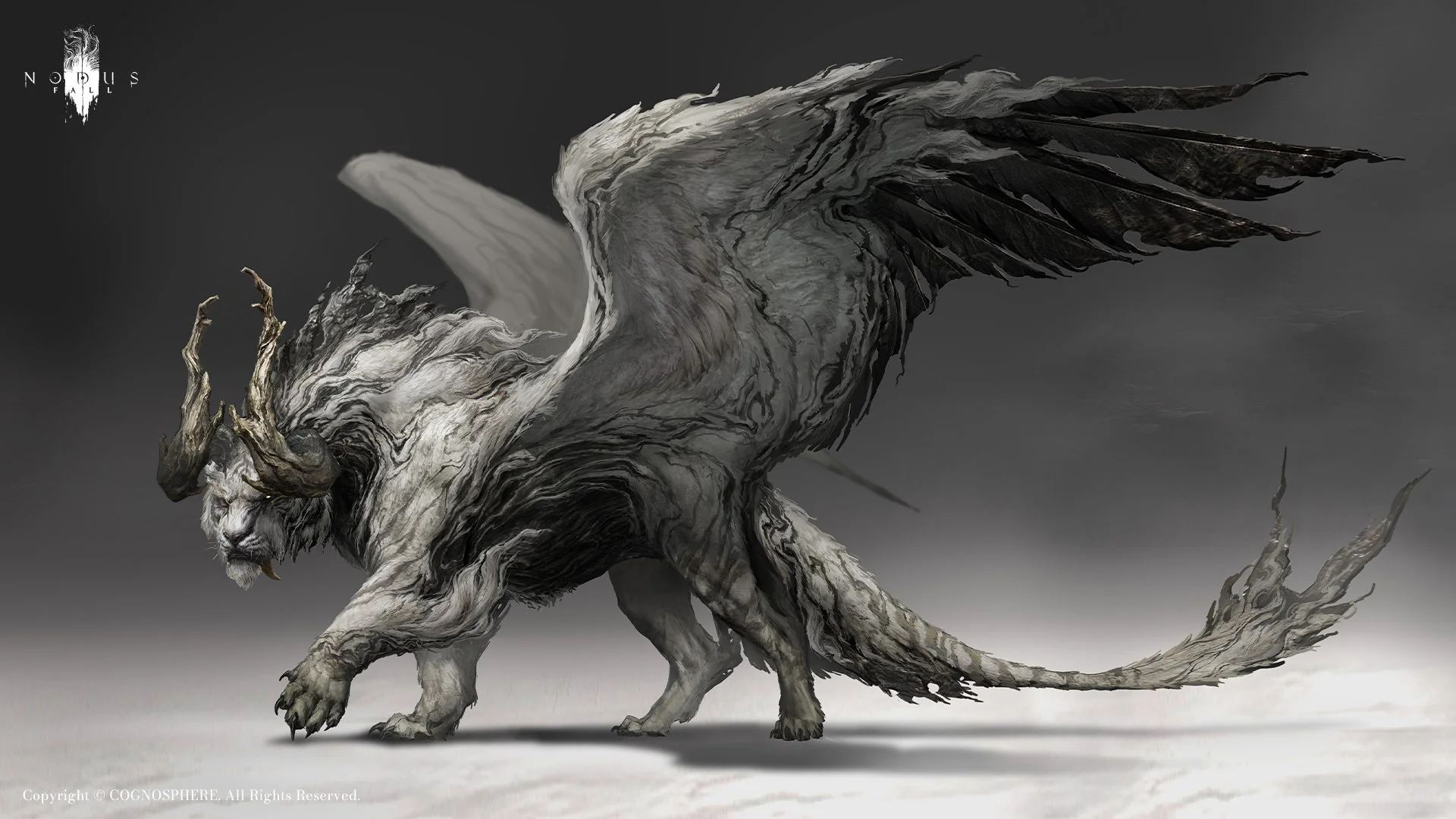 Official Nodusfall concept art of a pale horned winged beast